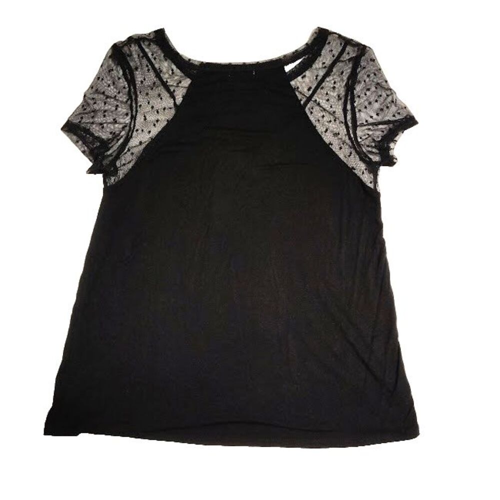 Love, Fire Black Short Sleeve Top L Sheer Mesh Accents Bust 36 - Picture 2 of 6
